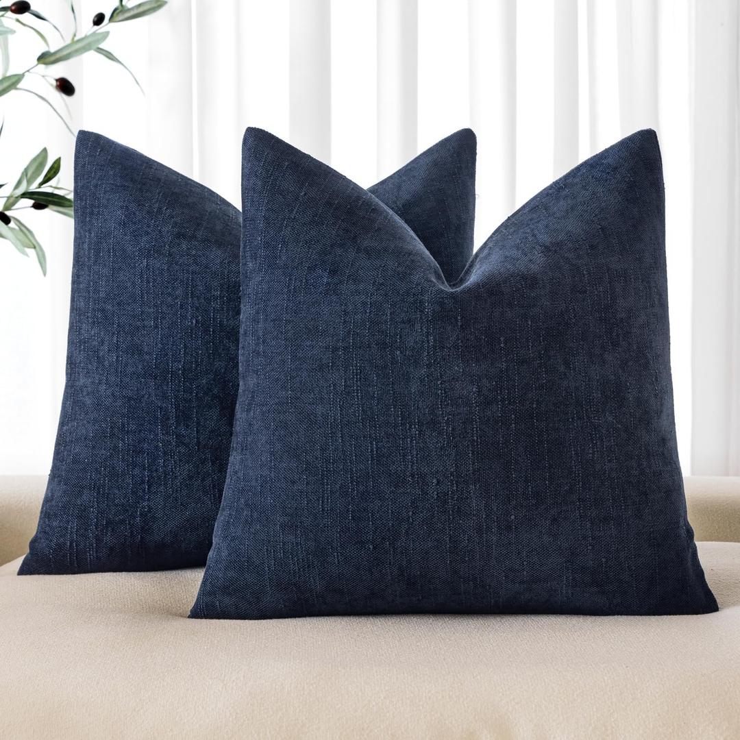 MIULEE Pack of 2 Decorative Throw Pillow Covers Soft Chenille Throw Pillows Solid Textured Cushion Covers for Couch Sofa Bedroom Living Room 20x20 Inch, Dark Blue