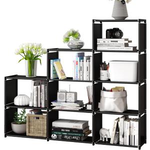 MOYIPIN Bookshelf, Assembled Storage Rack, Bedroom Living Room Vertical Cabinet Bookshelf, Double Row 9-Grid Multi-Functional Storage Equipment (Black)