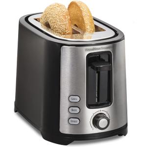 Hamilton Beach 2 Slice Extra Wide Slot Toaster with Bagel & Defrost Settings, Shade Selector, Toast Boost, Auto Shutoff, Black & Stainless Steel (22633)