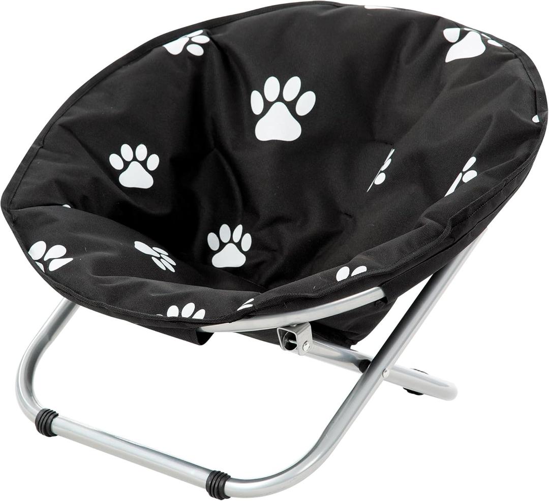 Etna Products Round Pet Bed: Comfortable Elevated Cat Bed with Paw Print Cushion - Black & White Water Resistant Papasan Chair for Small Dogs