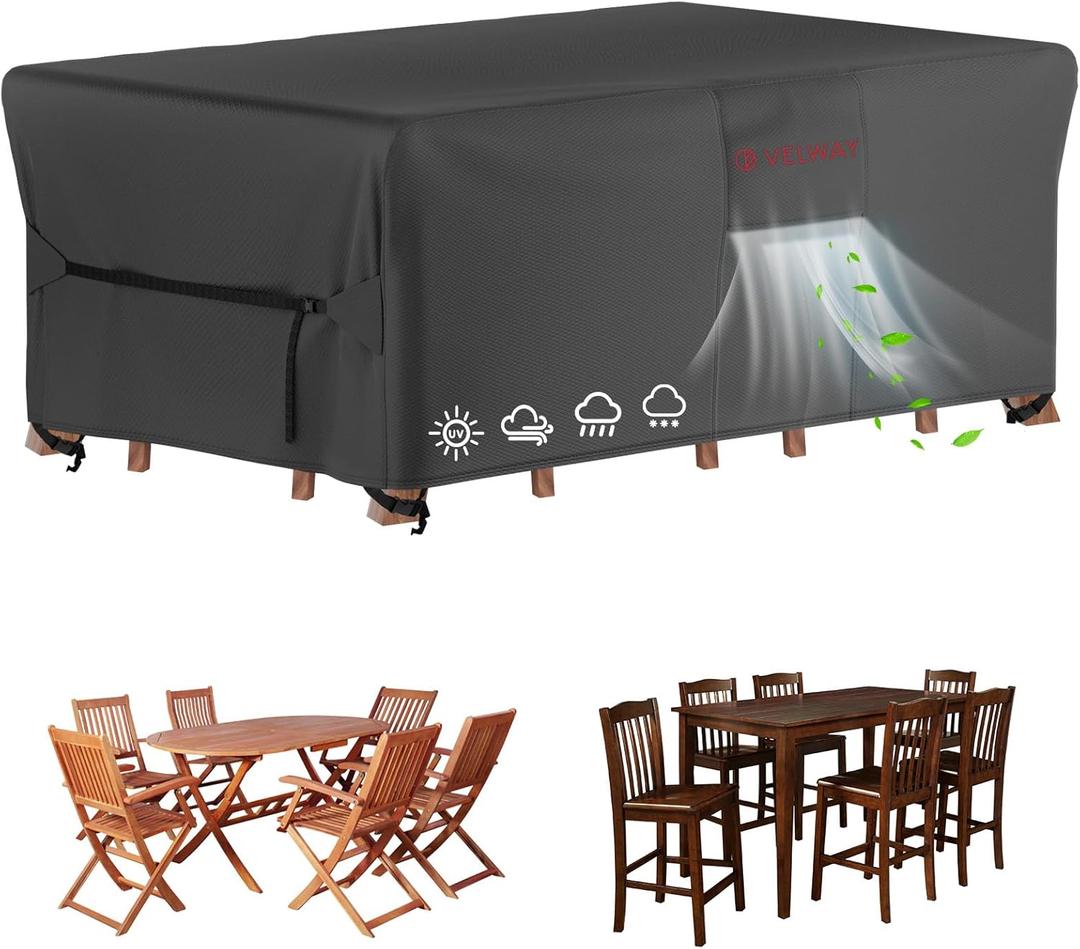 Velway Patio Furniture Cover Waterproof - Heavy-Duty 500D Upgraded Tear-resistant Outdoor Table Chair Set Cover with Windproof Buckles&Large Air Vent Anti-UV Rectangle Furniture Covers 74"x47"x28" (Black)