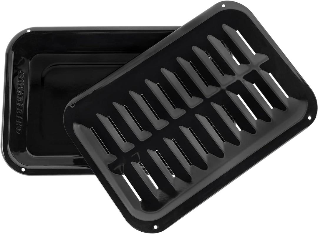 Certified Appliance Accessories SPL50008 Small 2-Piece Broiler Pan & Grill Set Porcelain-on-Steel 13"x8-3/4"x1-3/8" Broiler Pan for Oven, Black