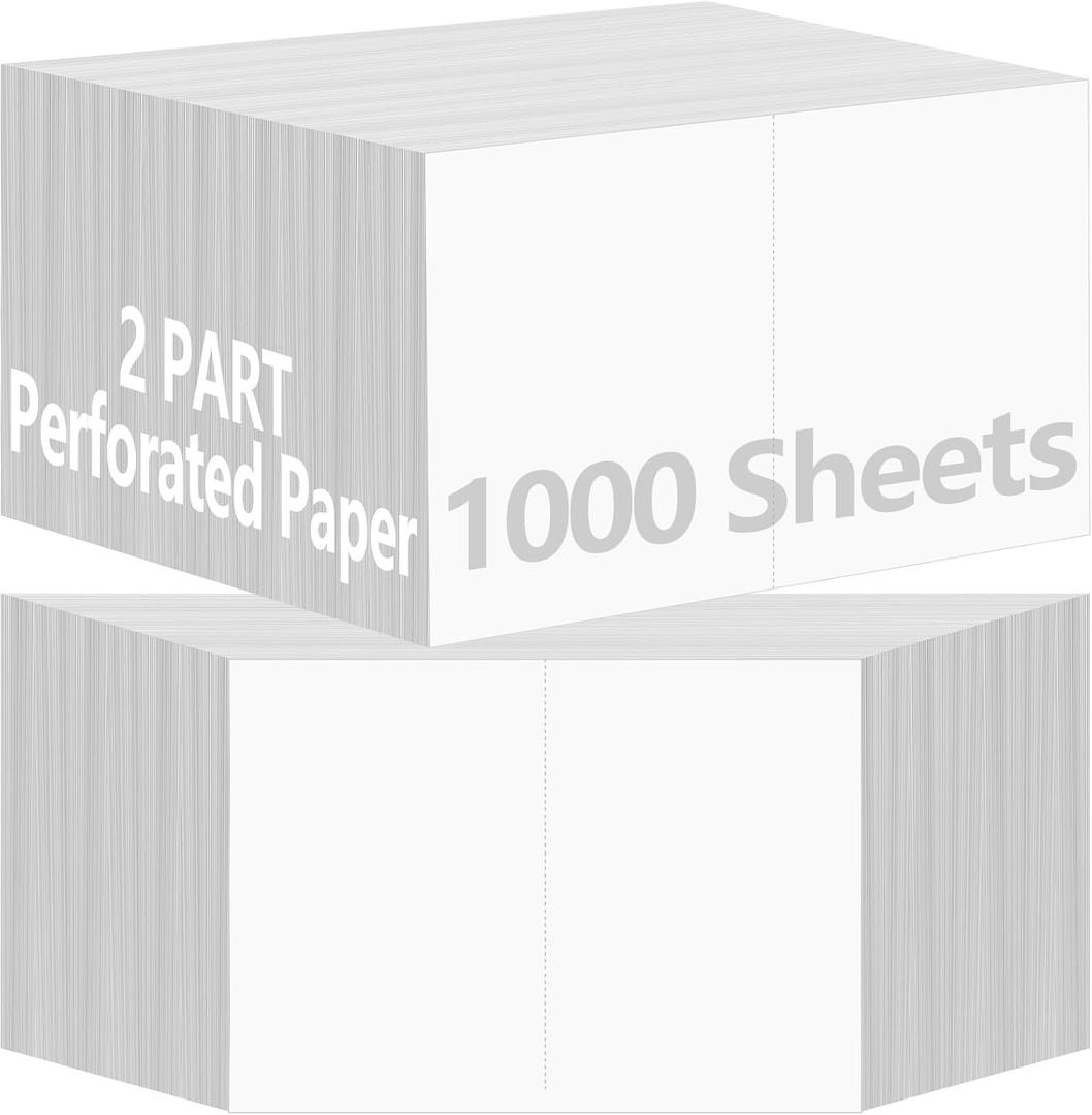 1000 Sheets 2 Part Perforated Paper Professional Half Sheet Perforated Paper 8.5 x 11 for Postcards, Flash Cards, Index Cards, White