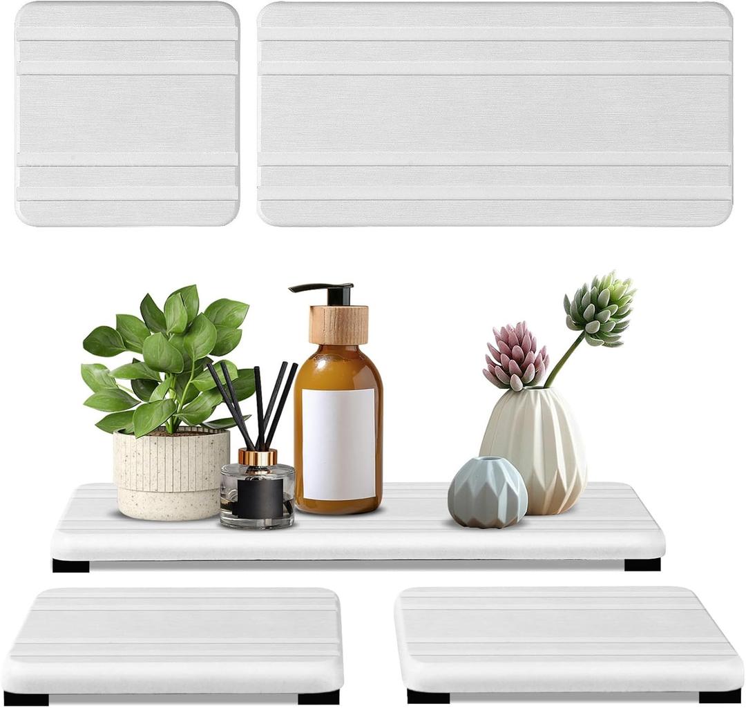 3PCS Water Absorbing Stone Tray, DryingNeat Diatomite Stone Sink Tray, Instant Dry Sink Coasters, Kitchen Sponge Hand Soap Holder, Bathroom Sink Vanity Trays,8 * 4inch and 4 * 4inch (1pcs 2110cm + 2pcs 1010cm White Stripe)
