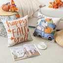 Artscope Fall Decorative Throw Pillow Covers 16x16 Inch Set of 4, Happy Fall Pumpkin Truck Thankful Grateful Blessed Outdoor Farmhouse Pillow Cases for Home Sofa Couch-Orange Beige