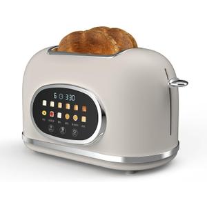 Rae Dunn Retro Digital Electric Toaster, 2 Slice Stainless Steel Toaster With Touchscreen, Countdown Timer, 6 Shade Settings, Wide Slots, High Lift Lever, Bagel, Defrost & Reheat, Digital Cream
