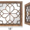 Set of 2 18 Inch Large Square Maroon Window Pane Wall Mirrors, Shatterproof Rustic Farmhouse Boho Vintage Accent Mirrors for Living Room, Bedroom, Bathroom, Entryway & Home Decor