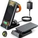 Kpon Wireless Charging Station for Samsung Apple Thick Cases of 10MM/Otterbox/Popsocket, Wireless Charger for Android iPhone Apple Watch Samsung Galaxy S25/24/Z Flip/Fold/Galaxy Watch Ultra/7/6