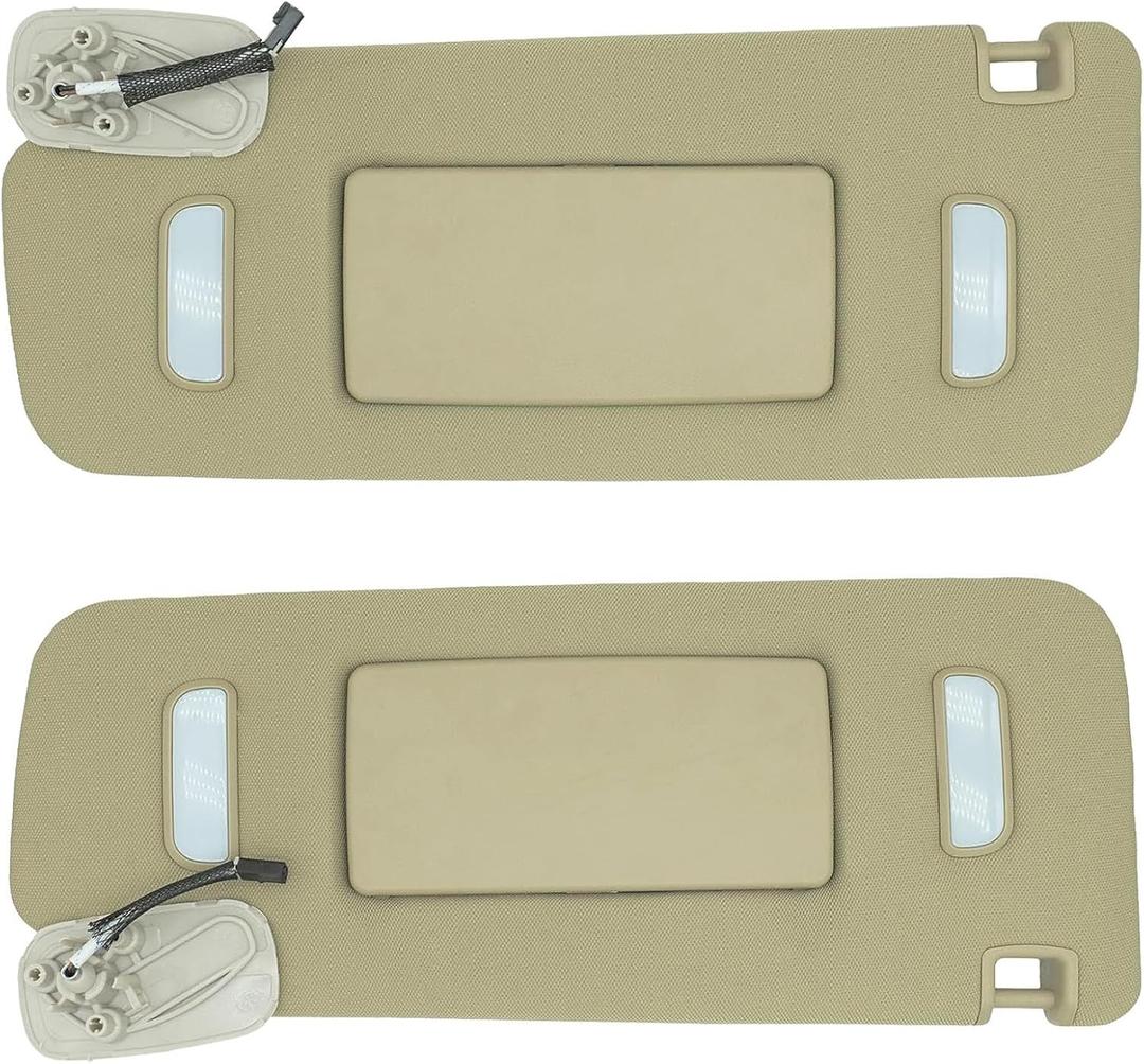 Beige Left Driver & Right Passenger Side Car Sun Visor Fits for 2007-2014 Cadillac Escalade Chevy Tahoe GMC Yukon 2007-2013 Chevy Avalanche Silverado GMC 1500 2500HD 3500HD, Replaces 22850306