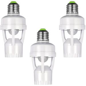 Hortsun 3 Pieces Motion Sensor Light Socket Smart Screw in Light Bulb Outlet Compatible with E26/e27 Motion Activated Bulb Holder Adapter Automatic Control for Garage Storage Room (white, silver)