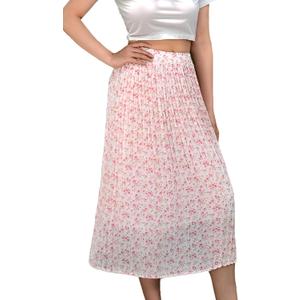 BAEAUTYZIN Women's Midi Skirts Chiffon Floral Elastic High Waisted A-Line Skirt, Pleated Skirts for Women Trendy