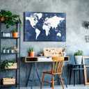 Large World Map Wall Art Office Wall Decor Retro Blue World Maps for Living Room Decorations, Vintage Modern Map of World Poster Canvas Prints Painting Men Bedroom Artwork Framed Home Decor 24x36