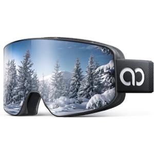 Lamicall Ski Goggles with 3X Anti-Fog - 100% UV Protection for Men Women, OTG Design for Skiing, Snowboard, Snowmobile (Black Frame - Silver Lens)