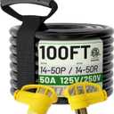 NEMA 14-50P to 14-50R 100 FT 50 Amp RV/EV Extension Cord Outdoor