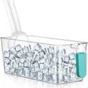 Havawish Ice Bin and Flexible Scoop Set Plastic Freezer Ice Bin with Pull out Handle Storage Bucket Clear for Container with Bucket Scoop(Blue, Clear,10.83 x 4.92 x 4.33 in,No Lid)