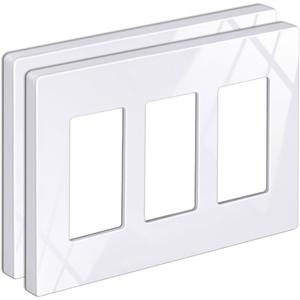 BESTTEN 2 Pack 3-Gang Screwless Decorator Wall Plate, Decorative Outlet Cover, Decor Switch Plate, USWP6 Snow White Series, H4.69” x W6.54”, Polycabonate Thermoplastic