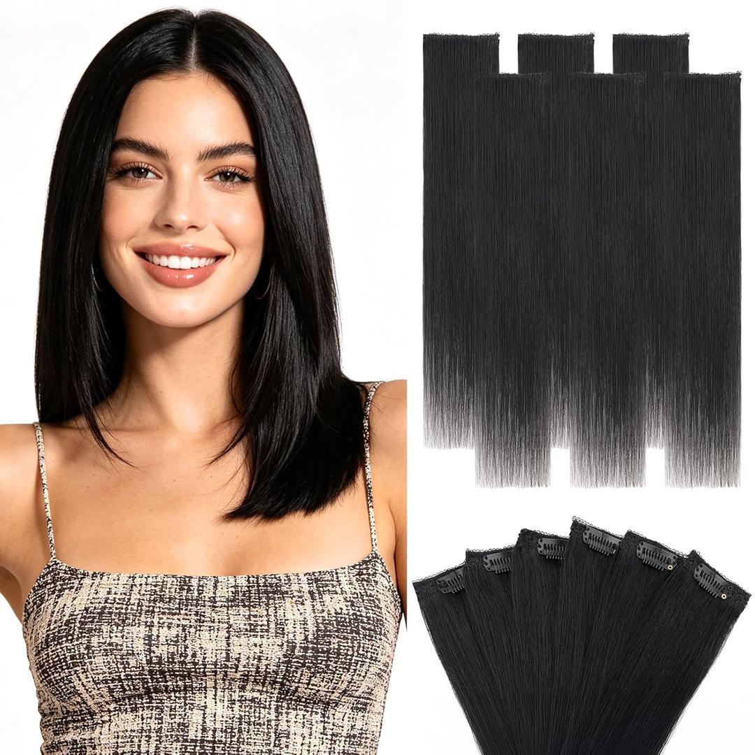 Hairro 6PCS Short Clip In Hair Extensions Real Human Hair Dark Black Clip Ins Remy Small Mini Clip On Hairpin Hairpieces For Women 31g 10 Inch #01