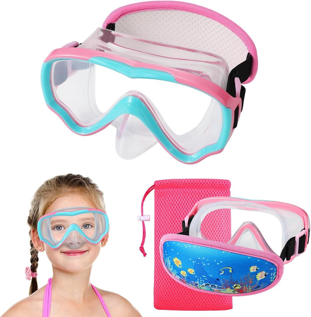Swim Goggles Kids 6-14, Diving Mask No Tangle StrapWater Goggles Nose Cover for JR / Youth (1PK - Pink & Blue)