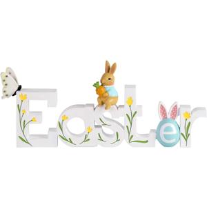 NIKKY HOME Easter Decor for Table, Easter Bunny Sign Table Decor, Cute Rabbit Centerpiece Resin Holiday Decorations for Home Kitchen Spring Decors for Gifts (White)