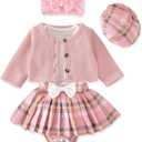 Aalizzwell Infant Baby Girl Fall Winter Skirt Outfit with Cardigan 5Pcs 0-18 Months (Pink)