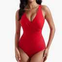 RXRXCOCO Womens One Piece Swimsuits Tummy Control Ruched Criss Cross Bathing Suits V Neck Slimming Swimwear L