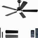 FUMLTP 52 inch Modern Ceiling Fans with Lights APP/Remote Control, Low Profile Reversible 6 Speeds Ceiling Fan Light for Indoor/Outdoor Patio Bedroom Living Room,Black