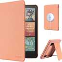 CoBak Lightweight Stand Case for 7" Kindle Paperwhite 12th Gen 2024 and Kindle Colorsoft with Right Hand Strap - Compatible with iPhone MagSafe, for Samsung/Belkin/Anker Wireless Charging Pads (Fabric Pink)