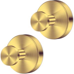 Fasbeu Gold Waterproof Suction Cup Hooks, 2 Pack Heavy Duty Stainless Steel No Drill Shower Hooks for Hanging Towels, Robes, Loofahs, Holder Holds Strong on Tile, Glass, Mirror, Wall, Bathroom Door