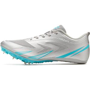 Track and Field Running Spike Shoe for Mens and Womens (12 Women/10.5 Men, Silver/Cyan)