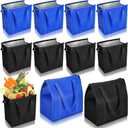 10 Pack Large Insulated Grocery Bags Reusable Shopping Bags with Zippered Top 13 x 12 x 7 Inch Thermal Cooler Totes Bulk with Handles for Hot Cold Food Delivery Refrigerator (Blue and Black)