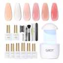 GAOY Gel Nail Polish Kit with UV Light for Beginners, 6 Colors Sheer Milky White Pink Orange, Gel Polish Kit with Top and Base Coat for Salon and Nail Art DIY at Home