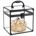 Costravio Clear Makeup Case Crown Box Toiletry Organizer Case Transparent Train Case with Latches Travel Artists Display Case for Vanity Bathroom Counter Dresser Craft Toys Case Makeup Tools Box (Black)