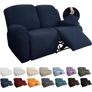 YEMYHOM 6 Pieces Stretch Loveseat Recliner Slipcover Jacquard Recliner Sofa Cover with Side Pocket Fitted Recliner Cover Couch Furniture Protector with Elastic Bottom (Loveseat Recliner, Navy) (Standard 2 Seater)