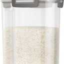 TBMax Rice Container Cereal Storage Container 2 Pack 5 Lbs, Kitchen Pantry Dry Food Storage Holder with Easy-Pouring Spout & Handy Cup, Small Pet Dog Cat Food Dispenser for Daily Feeding -Grey (Grey 3+3Qt)