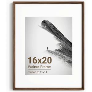 Axeman 16x20 Picture Frame, Walnut Wood Photo Frame, Matted to 11x14 Photos