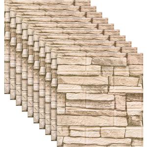 ECYC Ltd 20 Pcs 3D Foam Wall Panels Self Adhesive Foam Brick Wall Covering Panels Waterproof Foam Brick Wallpaper Peel and Stick Faux Stone Brick Wall Panels Sticker for Home Office Decoration (Retro Beige Yellow Brick)