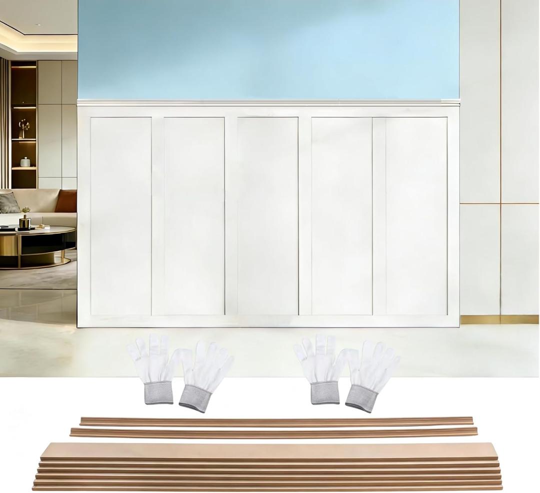 2 Set 94.5 in x 54 in MDF Board and Batten, Paintable Wainscoting Kit,Molding Trim Slat with Edge Stripï¼ŒPremade Accent Wall Panel for DIY Kitchen Bedroom Living Room Home Decor Covers (189 x 54 Inch)