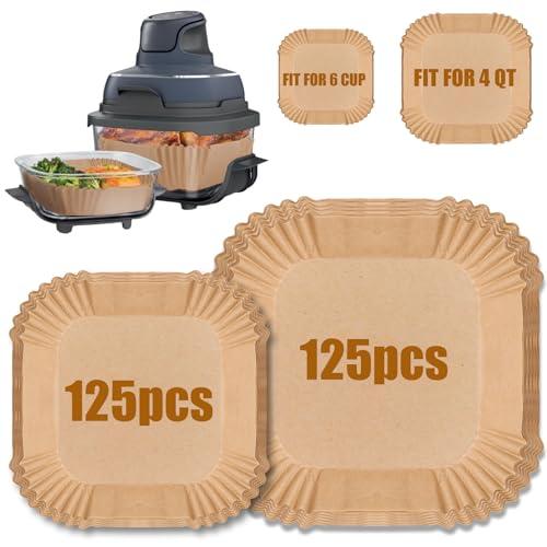 Palksky Air Fryer Liners for Ninja Crispi Containers, Disposable 125 + 125 Pcs Airfryer Liners for Ninja Crispi 4-In-1 Portable Glass Air Fryer Cooking System, Non-Stick