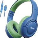 Acer USB-C Kids Headphones - 85/94dB Safe Volume Limited, Foldable Wired Over Ear Headphones for Travel, Toddler Headphones for School, Travel, iPad, Tablet, Blue Green, HK03C