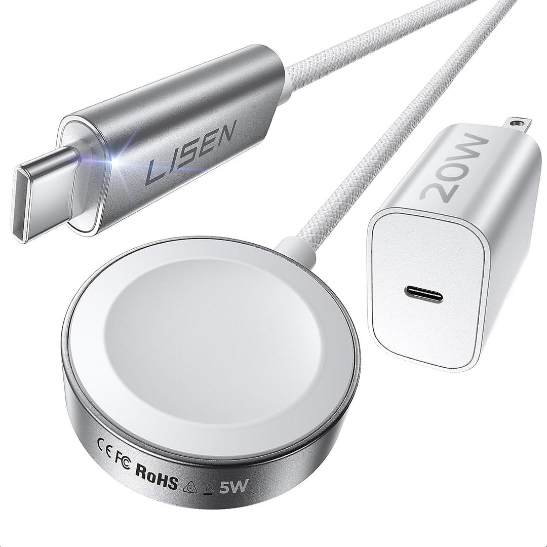 LISEN for Apple Watch Series 11 Charger Fast Charging 20W+5W[30mins=80% Charged] USB C iWatch Charger Fast Charging [3.3FT] for iWatch Ultra 3/2 Series 11 10 9 8 7 Apple Watch Accessories (White)