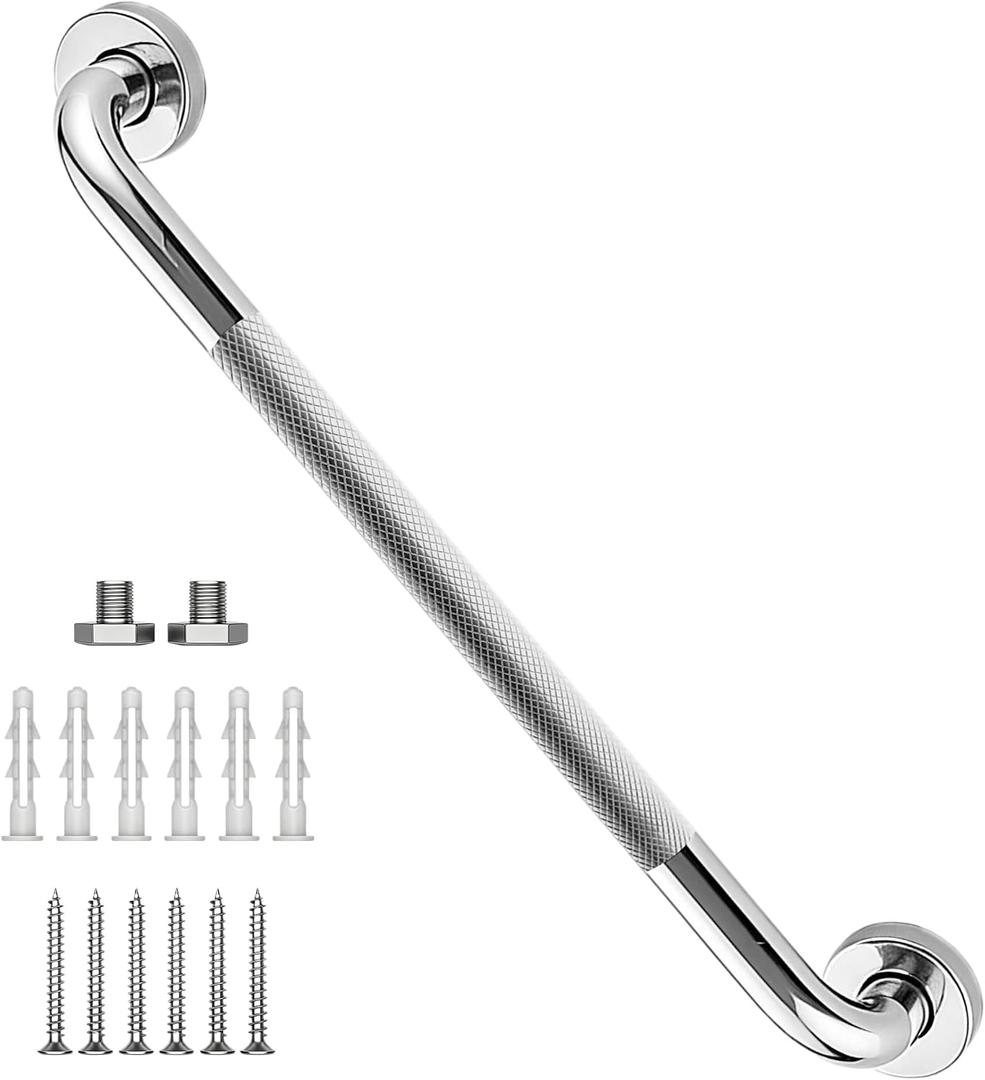 24 Inch Shower Grab Bar, Chrome Anti Slip Safety Bars, 304 Stainless Steel Bathroom Handrail, Handicap Grab Bars for Wall, Shower Grip Handle for Seniors Elderly Injury Assist Bath (1.25" Dia)