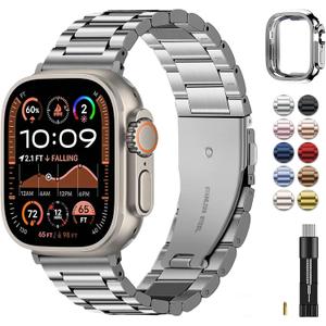 Fullmosa Metal Band Compatible with Apple Watch Bands Ultra3 2 1 49mm, Stainless Steel Strap iWatch Band with Case for Apple Watch, Silver