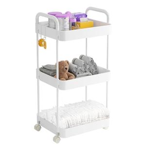 Volnamal Diaper Caddy Organizer, 3-Tier Movable Diaper Cart with Wheels, Newborn Essentials Must Haves, Diaper Caddy for Wipes & Diapers, Baby Registry Search - Plastic White