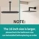 Square Rain Shower Head, High Flow Stainless Steel,Work with any decorative styleAll Metal Rainfall Shower Head (Matte Black, 16)