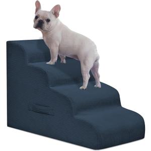 Mesa Lemon Dog Steps for Small Dogs, 4-Step Pet Ramp Stairs for High Beds and Sofa, Non-Slip Pet Stairs for Small Dogs and Cats, Removable and Easy to Clean Cover, Navy