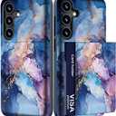 IWONE Compatible with Samsung Galaxy S24 Plus & S25 Plus Case Cute with Card Holder/Slot Wallet Phone Cover for Women for S24+ & S25+ / Blue Purple Marble Natural Stone Swirls Painting Abstract