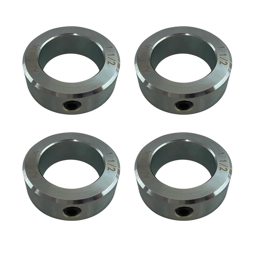 AZSSMUK Shaft Collars 1-1/2" Bore Solid Steel Style Zinc Plated Set Screw 4 Pieces