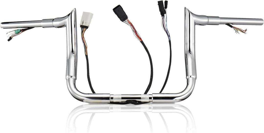 MoKitDora Street Electra Glide 3-in-one Partial Pre-wired Handlebar 10" Rise 1-1/2" Fat 1" Clamp Monkey Bagger Meathook Ape Hanger Bars for Harley 2008-2013 FLHX FLHT Ultra Limited Classic, Chrome