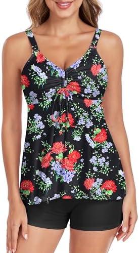 Jollkichay Tankini Swimsuits for Women Two Piece Bathing Suits Tummy Control Swimsuit Flowy Tank Top with Boyshort SwimwearXXL