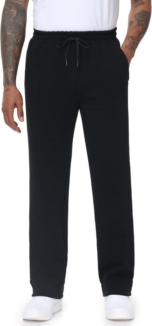 SEVEGO Tall Mens 34"/36"/38" Inseam Fleece Lined Winter Sweatpants Zipper Pocket Warm Extra Long Joggers Workout Pants (Large, Black)